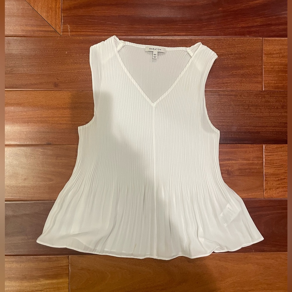Babaton White Pleated Sleeveless Top